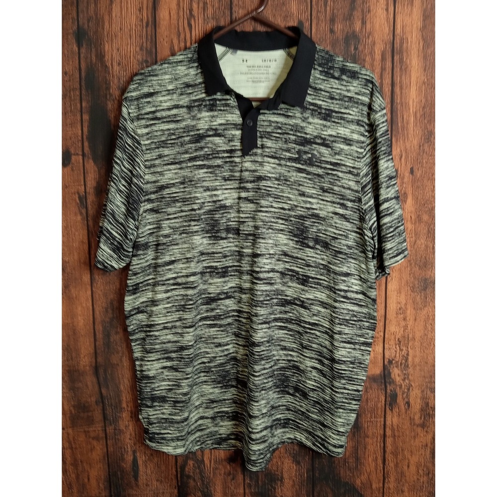 Under Armour Mens Iso-Chill Polo Shirt Large Lime Green Black Space Dye Golf